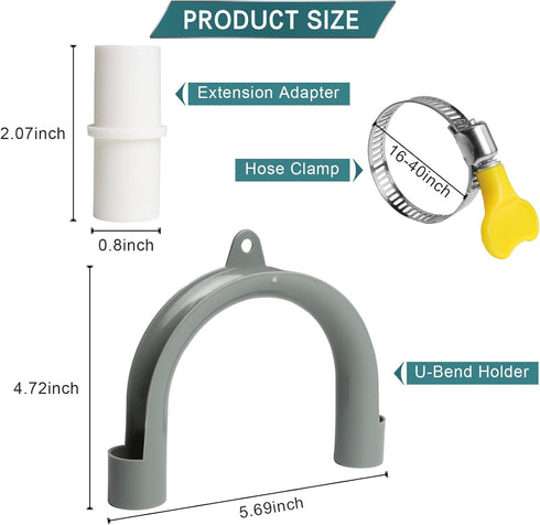 Universal Dishwasher Hose Extension Kit with 1 U-Bend Holder, 1 Extension Adapter, 4 Hose Clamps, Gray, 10Ft
