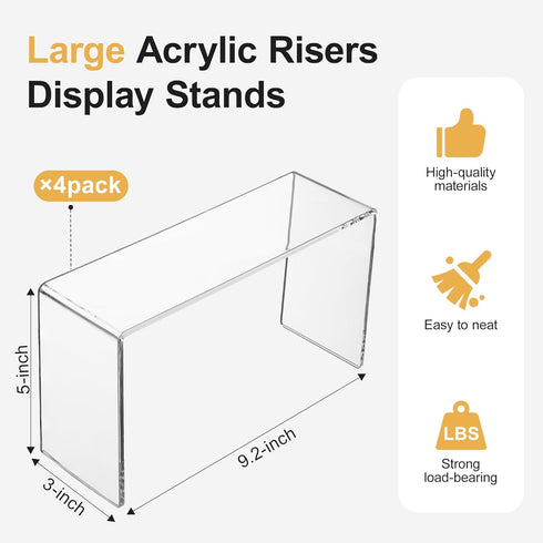 4 Pack (9.2 3 5 inches) Aminigram Acrylic Risers Display Stands, Display Stands for Collectibles, Clear Acrylic Shelf
