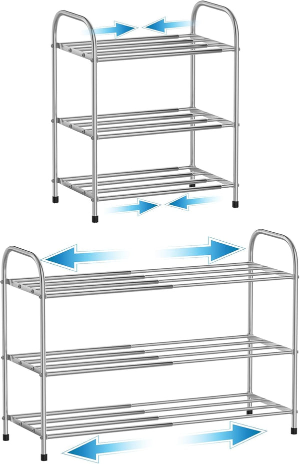 Botion 3 Tier Expandable Shoe Rack for Closet, Stainless Steel Shoe Shelf, Strong