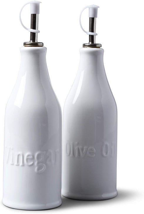 WM Bartleet & Sons 1750 T186 Traditional Porcelain Set of Olive Oil & Vinegar Bottles with Stainless