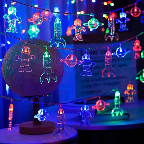 Fielegen 16.4FT 30 LED Children's Room LED String Light Astronaut Spaceship Rocket