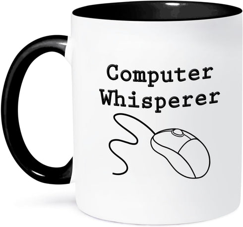 3dRose "Computer Whisperer, Black" Mug, 11 oz, Black