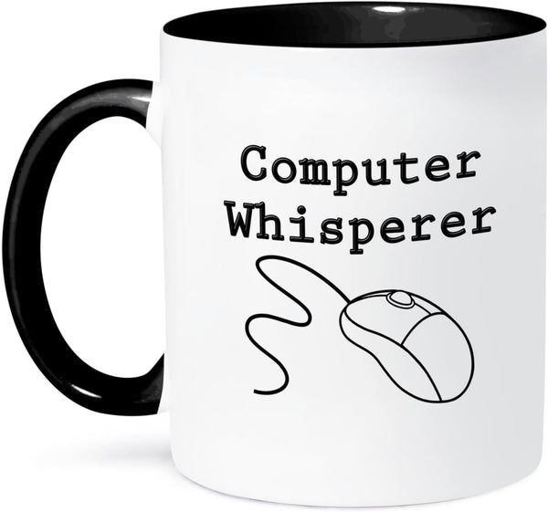 3dRose "Computer Whisperer, Black" Mug, 11 oz, Black