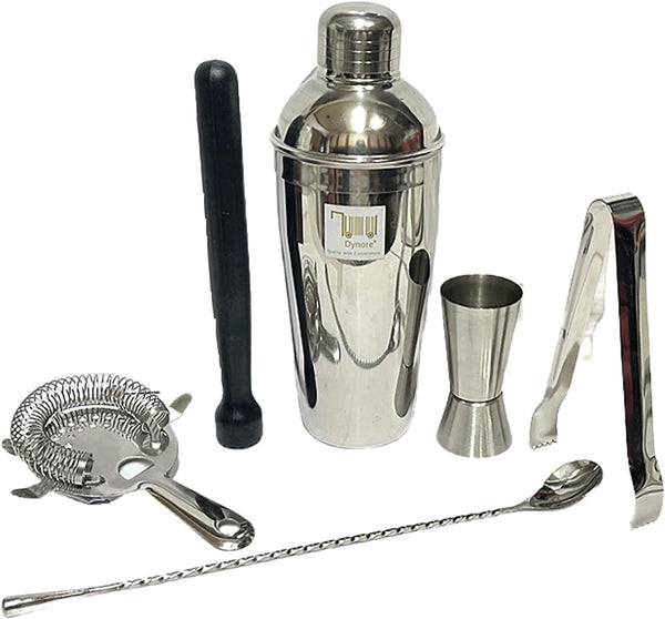 Dynore Stainless Steel 6 Pcs Bartender Martini Kit Set - Teardrop Bar Spoon,