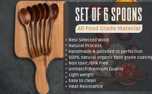 Wooden Spoons Set of 6, Beechwood Honey Spoons for Non Stick Kitchen Cookware, Natural Wood Utensils