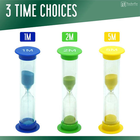 Sand Timer for Kids, Set of 3 Small Colorful Hourglass Clocks, 1Min 2Min 5Min for Classroom & Home