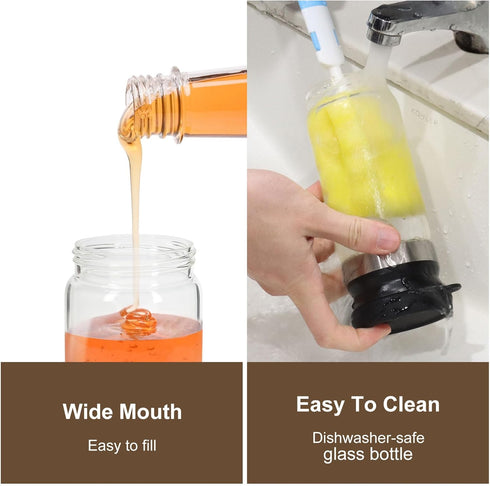 YIK TUNG 12 Oz Glass Honey Dispenser Pot with Silicone Base No Drip Honey Container Jar, Maple Syrup Dispenser