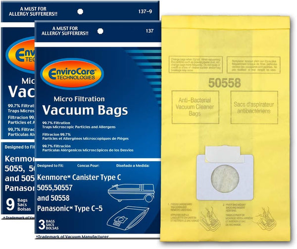 EnviroCare Replacement Vacuum Bags, 12 Pack for Kenmore Canister Type C or Q 50555, 50558, 50557 and Panasonic Type C-5