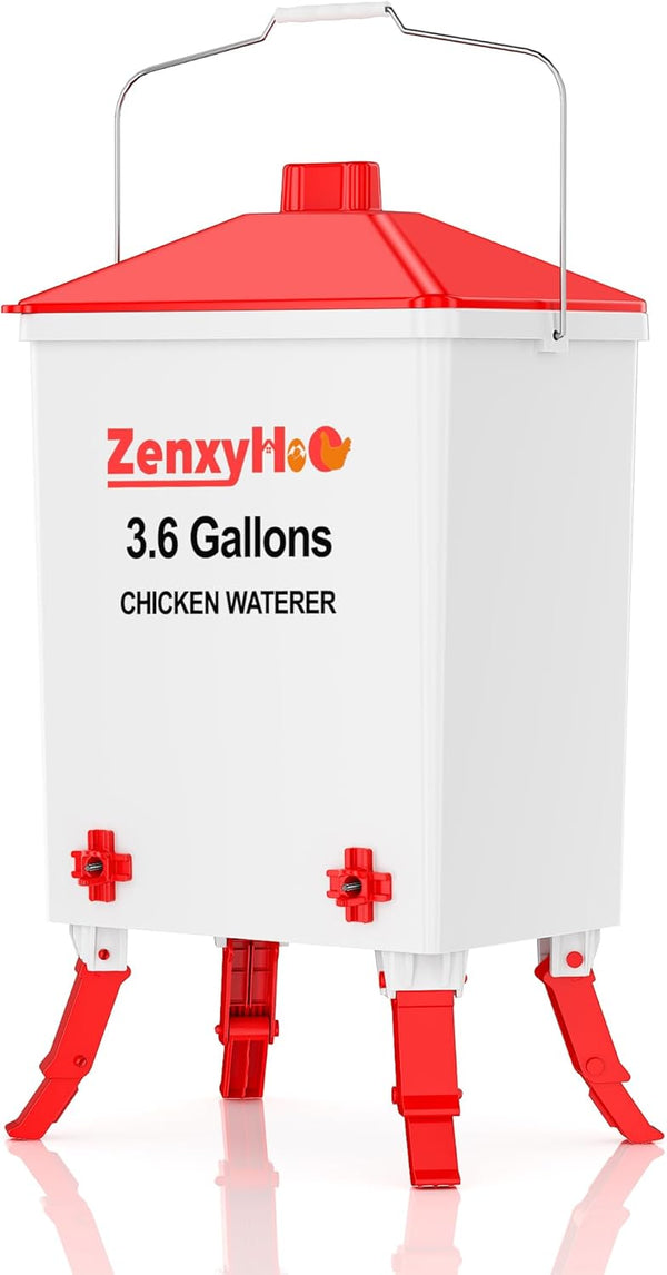 ZenxyHoC 3.6 Gal Chicken Waterer with Anti-Roost Cone, 3 Height Adjustable Locking