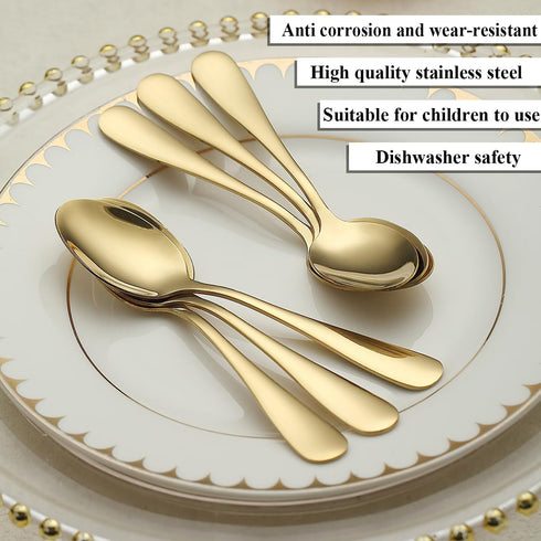 Gold Teaspoons Set of 12, Stainless Steel Soup, Dessert, Coffee, Stirring Spoons for Home or Restaurant