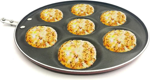 NonStick Mini Uttapam Pan Mini Pancake Maker Mini Crepe pan Idli Pan Pancake Multi-Snack Maker Aluminium Uttapam Tawa Mini Pancake Tava 7 Cavity (275mm) by YADNESH