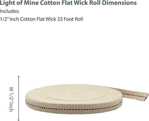 Light of Mine - 1/2" Inch 33' Foot, 100% Cotton Flat Wick for Paraffin Oil, Kerosene Lanterns
