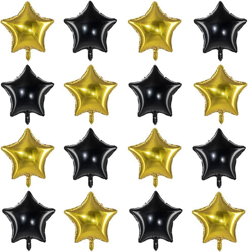 Pack of 20 Star Foil Mylar Helium Balloons, 18" Black Gold Big Balloons for Party Decorations