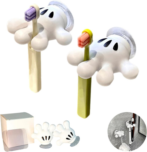 2PCS Cute Hanging Toothbrush Holder, Wall Hanging Utility Suction Hooks with Sticky Pads for Bathroom Decor