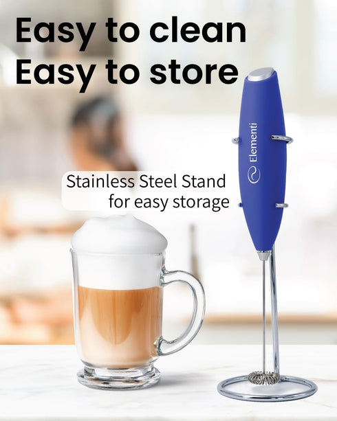 Elementi Milk Frother Wand & Matcha Mixer, Mini Electric Whisk for Coffee, Handheld Frother & Stirrers (Sapphire Blue)