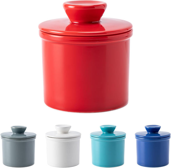 Husfunov Butter Crock with Water Line for Countertop, French Butter Dish with Lid,
