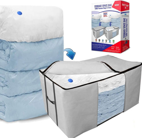 Cube Vacuum Storage Bags, Premium Totes with Cubic Compression Seal for Clothing, Bedding, Comforters, and More
