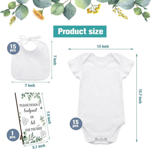 43 Set Panitay Pcs Baby Shower DIY Game White Bib, Newborn Bodysuit, Marker, Games Sign for Baby Shower Party Decor