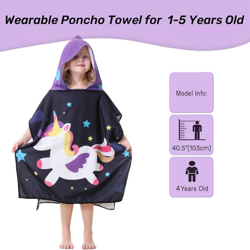 1 2 3 4 5 Unicorn Towel Poncho for Toddler s Kids Bath Beach Pool Girl Age Old Swim Cover-ups with Bag