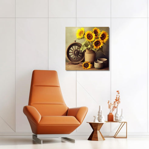 CXHOSTENT Sunflower Wall Decor, Farmhouse Flower Canvas Prints for Bathroom Kitchen Rustic Yellow Floral Paintings