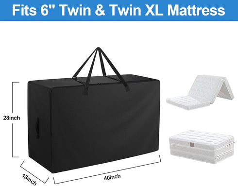 Folding Mattress Bag - Heavy Duty 600D Oxford Cloth Carry Case for Tri-Fold Guest Bed Mattress (Fits 6" Twin & Twin XL)