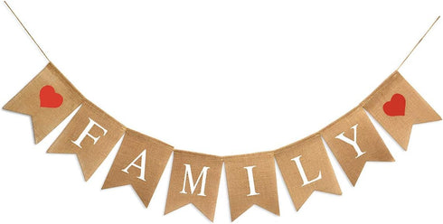 Family Banner Burlap Bunting - Family Reunion Sign & Photo Booth Props for Adoption & Reunion Party Decorations