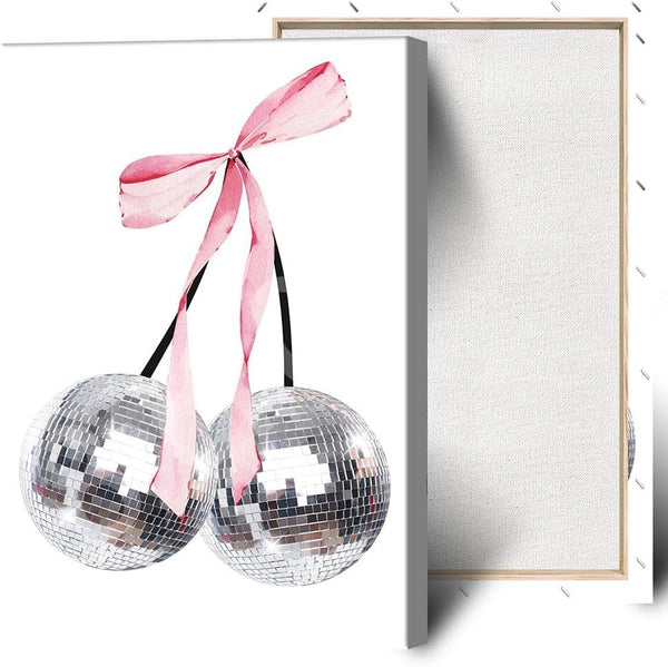 Generic Vintage Disco Bow Posters White Cherry Canvas Wall Art Funky Coquette Pink