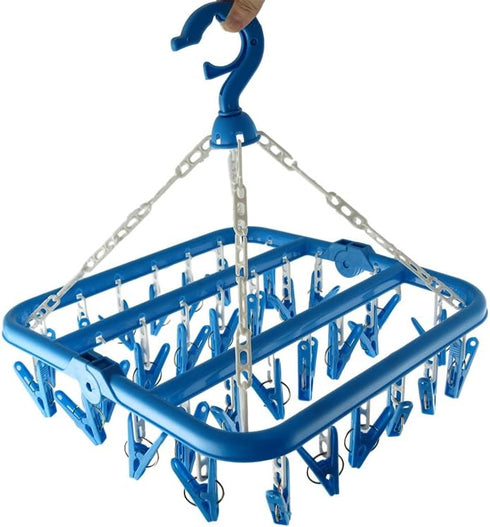 Clip and Drip Hanger Clothes Hanger Drying Rack, 32 Clips, Blue