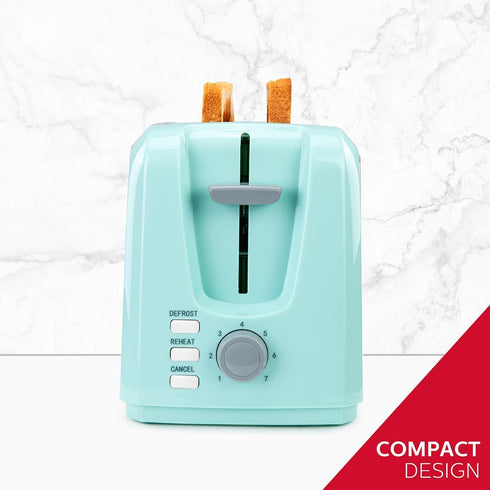 Holstein Housewares 2-Slice Toaster, Mint/Stainless Steel with 7 Browning Control Settings, Great for Toasting