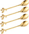Gold Leaf Coffee Spoon Set of 4, Retro Dessert Demitasse Espresso Spoons, 4.7 Inches Cutlery Kitchen Tableware