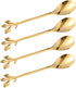 Gold Leaf Coffee Spoon Set of 4, Retro Dessert Demitasse Espresso Spoons, 4.7 Inches Cutlery Kitchen Tableware