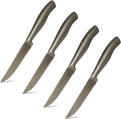 Steak Knives, Razor-Sharp Steak Knives Set of 4, Stainless Steel Serrated Steak Knife, Silver Kitchen Steak Knife Set,