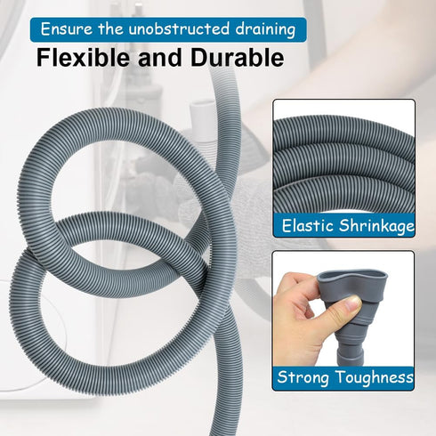 TTFLEX Universal Washing Machine Drain Hose, Washer Extension Kit with 1 Adapter and 2 Hose Clamps, 6-Feet