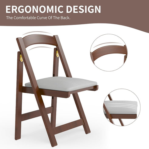 VTV Commercial Wooden Folding Chairs with Padded Cushion,Foldable Portable Chair Bamboo Folding for Indoor and Outdoor