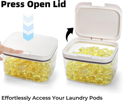 94 OZ/2.8L Tlence Laundry Pods Container, One-Press Lid Laundry Powder Holder Dispenser, Clear PET Detergent Sheet