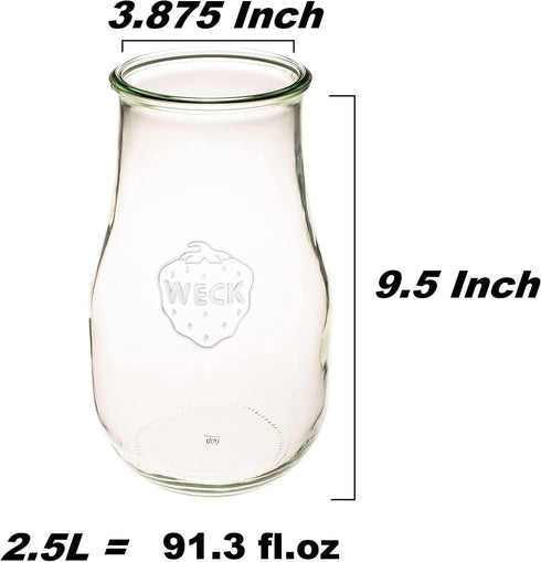 Weck Tulip Jars, 2.5 Liter Glass Jars for Sourdough Starter, Canning, Storage, Wide Mouth with Glass Lid, 1 Jar