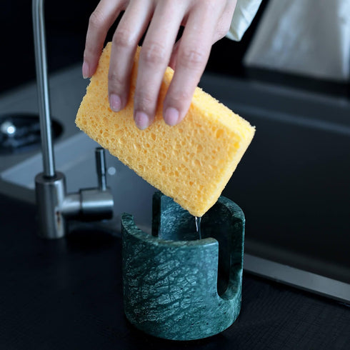 Counter JIMEI Travertine Marble Sponge Holder for Kitchen - Natural Stone Dish Drying Rack, Sponge Caddy for Sink