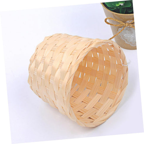 SAFIGLE Bamboo Desk Paper Wastebasket Straw Basket Weaving Organizer Bamboo Storage Basket Rattan Trash Can Pantry Wicker Baskets Wicker Storage Small Finishing Basket To Weave Wooden by SAFIGLE