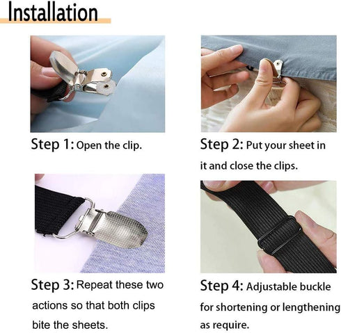 4Pcs Adjustable Bed Sheet Straps Clips, Elastic Mattress Sheet Fasteners Holder for Sofa, Couch, Table Cloth
