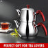 Set Set, 1.05 1.9 Hakan Teapot with Self Strainer Double Lids, Stainless Steel Midi Double Bondy Tea Pot Turkish