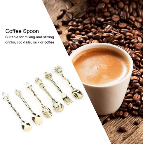 6Pcs/Set Fdit Vintage Carved Coffee Spoon Teaspoon Retro Zinc Alloy Dessert Coffee Tableware Spoons Cutlery