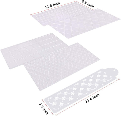 Kissbuty Wedding Cake Stencil Template, 5 Pcs Plastic Spray Floral Cake Decorating Tools (Diamond Quilted Grid Texture)
