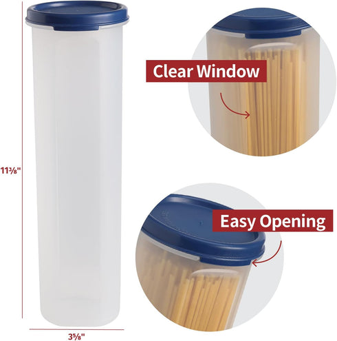 Tall Clear Spaghetti Pasta Container Storage with Lid, 2 Pack, Multi-Purpose Kitchen Pantry Organization, 37 oz