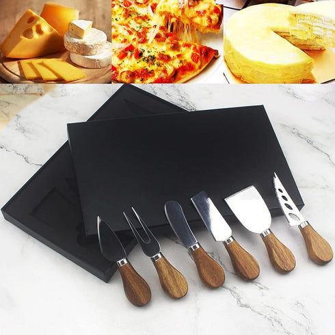 6-Piece Cheese Knife Set, Wooden Handle Stainless Steel Cheese Slicer, Fork Spreader for Cheese Gift Set