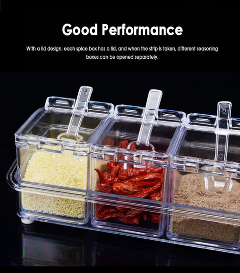 Seasoning Box with Spoon, 4 Compartments Multi-Grid Spice Storage Container for Kitchen Herb Spice Tools