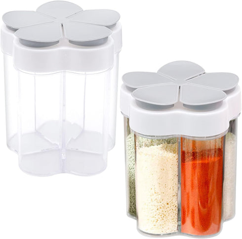 2 PCS Travel Spice Jars, 5-in-1 Seasoning Containers, Clear Plastic Condiment Bottles for Camping, BBQ, Picnic