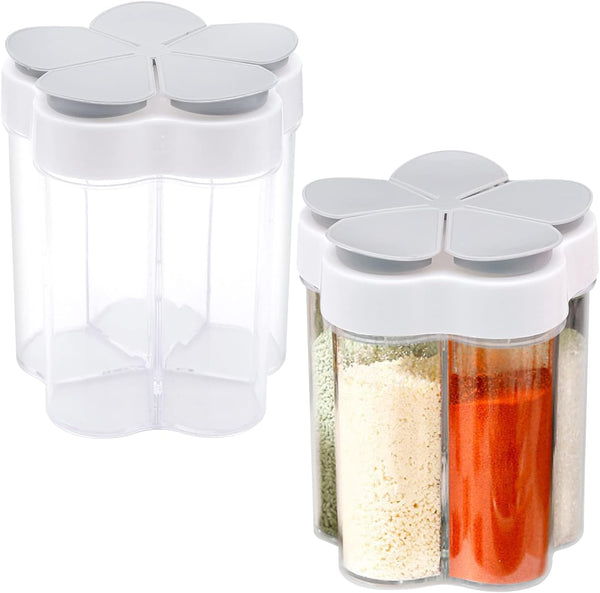 2 PCS Travel Spice Containers 5 in 1 Camping Seasoning Jars, Clear Plastic Condiment Bottle for BBQ, Picnic
