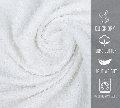 12 Pack 100% 20x40 Inches, Commercial White Cotton Bath Towels, Lightweight, Quick Drying, Grade, Gym, Salon, Spa