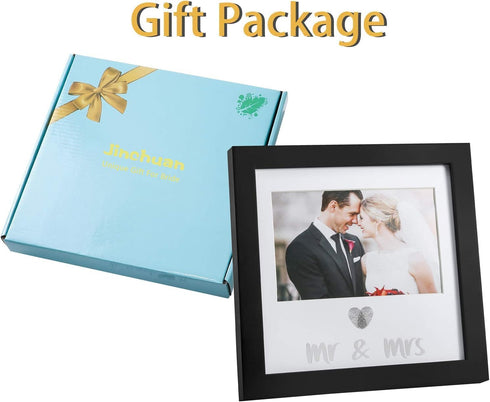 Jinchuan Heart Thumbprint Keepsake Frame and Ink Kit, Wedding Registry Idea Shower Gift for Bride Newlywed (Black Frame)