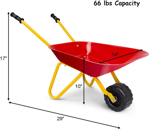 Wheelbarrow, Costzon Kids Metal Construction Toys Kart, Child Wheel Barrel w/Non-Slip Handle, Wearable Wheels, Yard